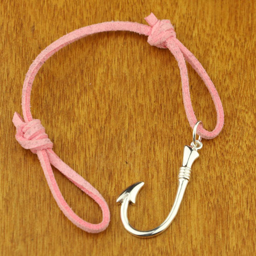The REAL FISH HOOK Bracelet/anklet Pink on Silver Hook 